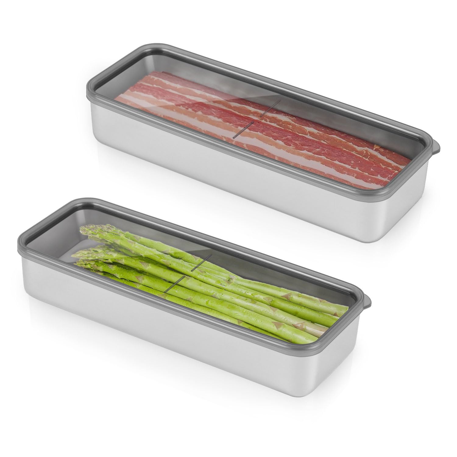 2Pack Bacon Holder For Fridge,Bacon Container For Refrigerator,Deli Container With Lid,304 Stainless Steel Bacon Storage Contain
