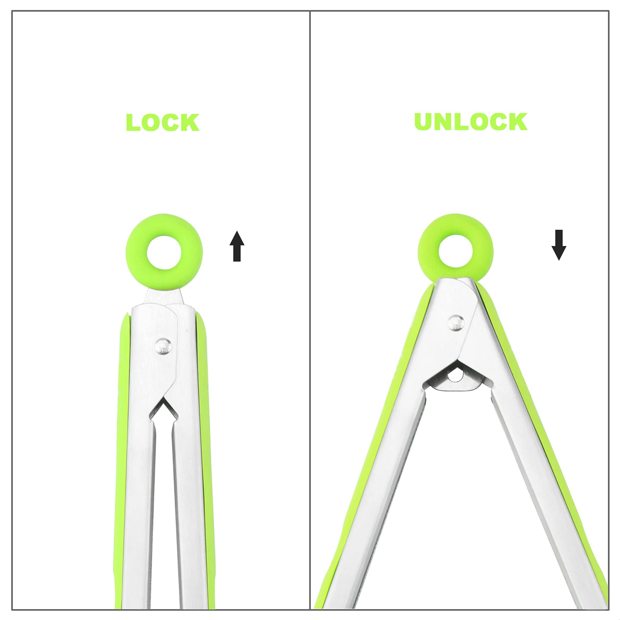 4 Pack Green Kitchen Tongs, Premium Silicone Bpa Free Non-Stick Stainless Steel Bbq Cooking Grilling Locking Food Tongs, 9-Inch