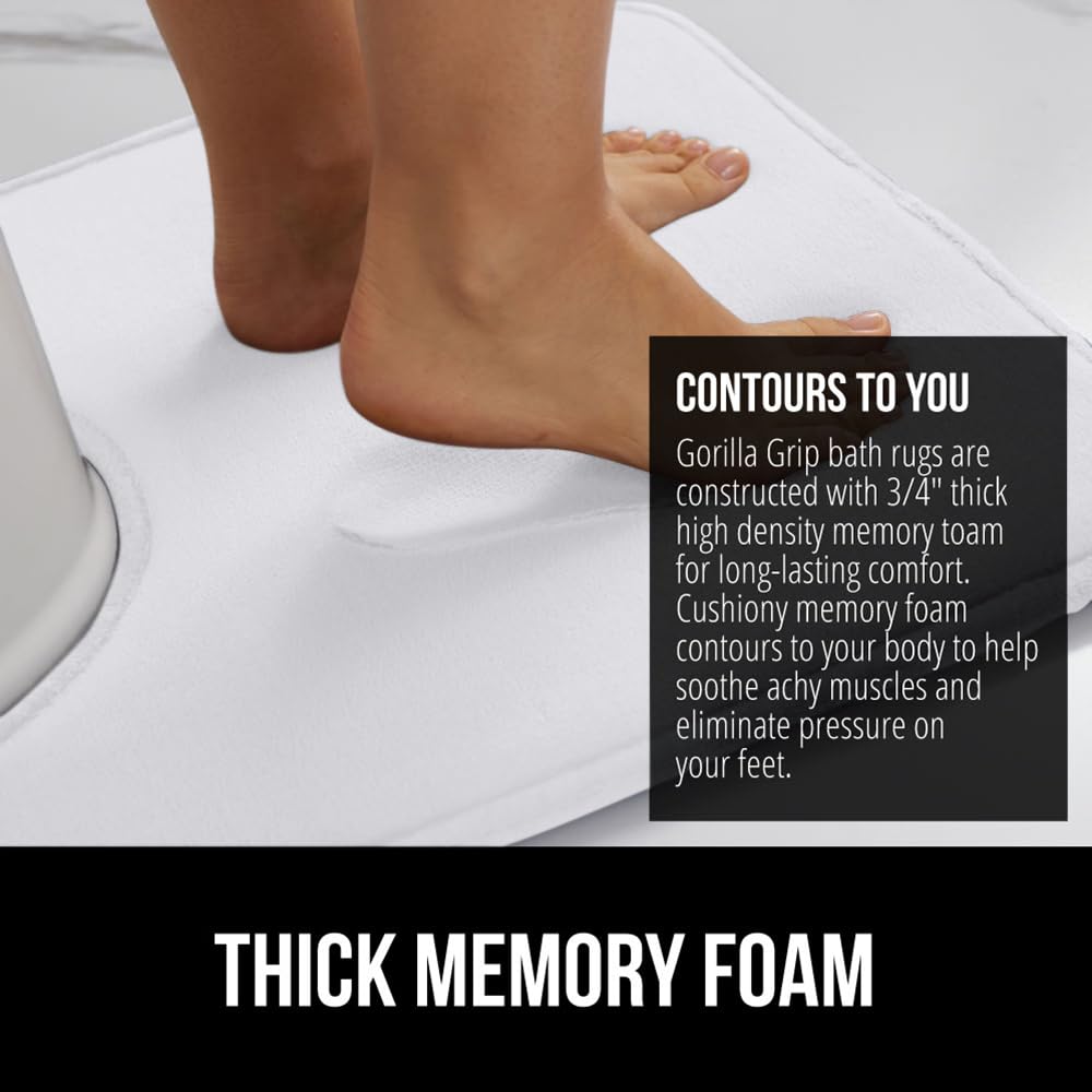 Gorilla Grip Thick Memory Foam Bathroom Rug For Toilet Base, Soft Absorbent Velvet Topside Floor Mats, Square Shape Contour Mat,