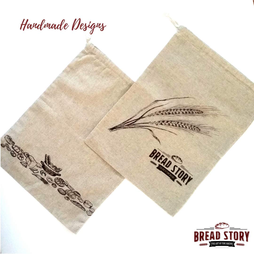Linen Bread Bags - 2-Pack 11 X 15 Inch Ideal For Homemade Bread, Unbleached, Reusable Food Storage, Housewarming, Wedding Gift,