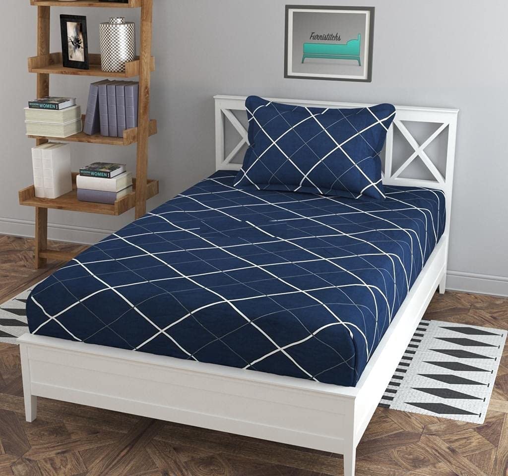 Spanglehomes 300 Tc 100% Soft Glace Cotton Elastic Fitted Single Bed Bedsheet With 1 Large Pillow Cover (Single Bed 36 X72X6 Inc