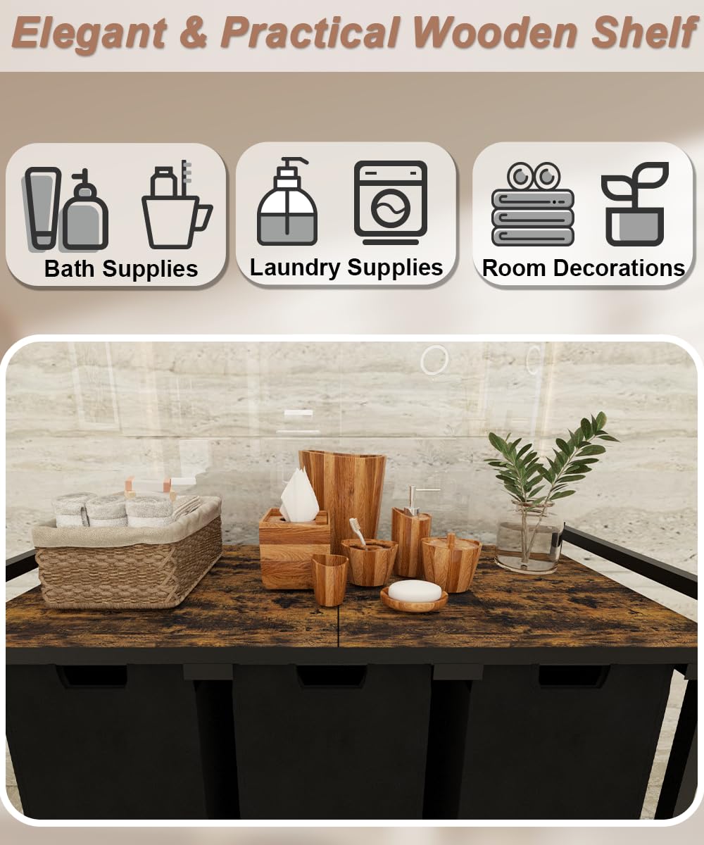 Waaliji 10 X 3 Gal Large Laundry Hamper With 3 Pull-Out & Removable Sorter Bags, Freestanding Clothes Basket Organizer For Cloth
