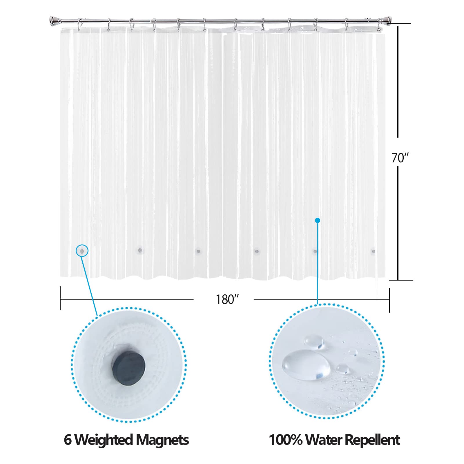 YISURE Clawfoot Tub Shower Curtain  Wrap Around Clear Shower Curtain Liner with 6 Bottom Magnets PEVA Extra Wide Bathtub Curtain for Bathroom Vintage Freestanding Tub 180??W x 70??L