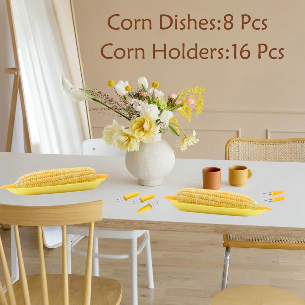 16 Pack Corn Cob Holders And 8 Pack Corn Dishes, Corn Dishes And Corn Holders Set Kits, Peouwnes Corn On The Cob Holders, Stainl