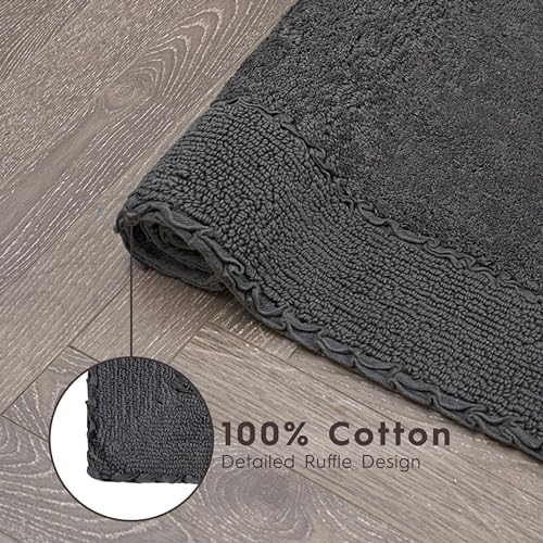 Laura Ashley Ruffle Cotton 20'' X 34'' Bath Rug, Dark Gray