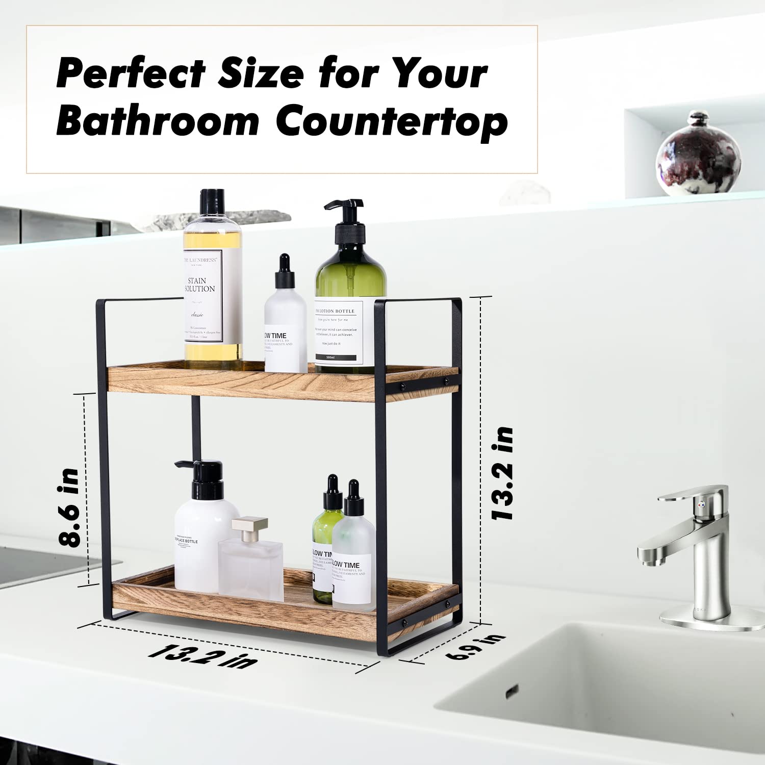 Giftacity 2-Tier Countertop Organizer For Bathroom Counter Wood Bathroom Counter Organizers Shelf Cosmetic Storage, Standing Van