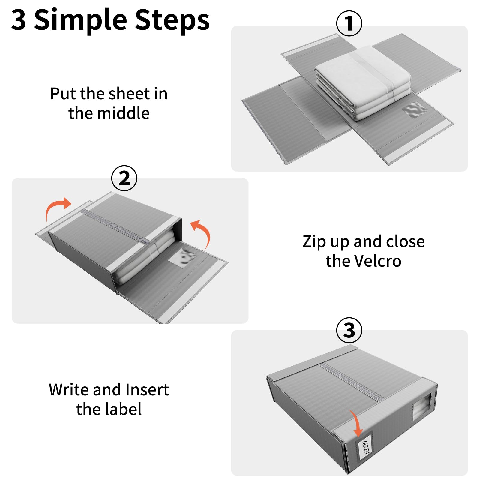 Fixwal 4 Pack Bed Sheet Organizers and Storage Foldable Box for Linen Closet, (Queen & King Size) Bedding Set Containers for Bla