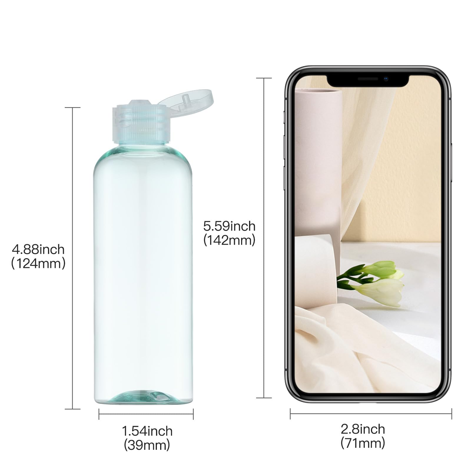 Lisapack 3.4Oz Travel Bottles With Flip Cap (5 Pcs) Empty Dispenser Container For Travel Size Cosmetics (100Ml, Light Green)