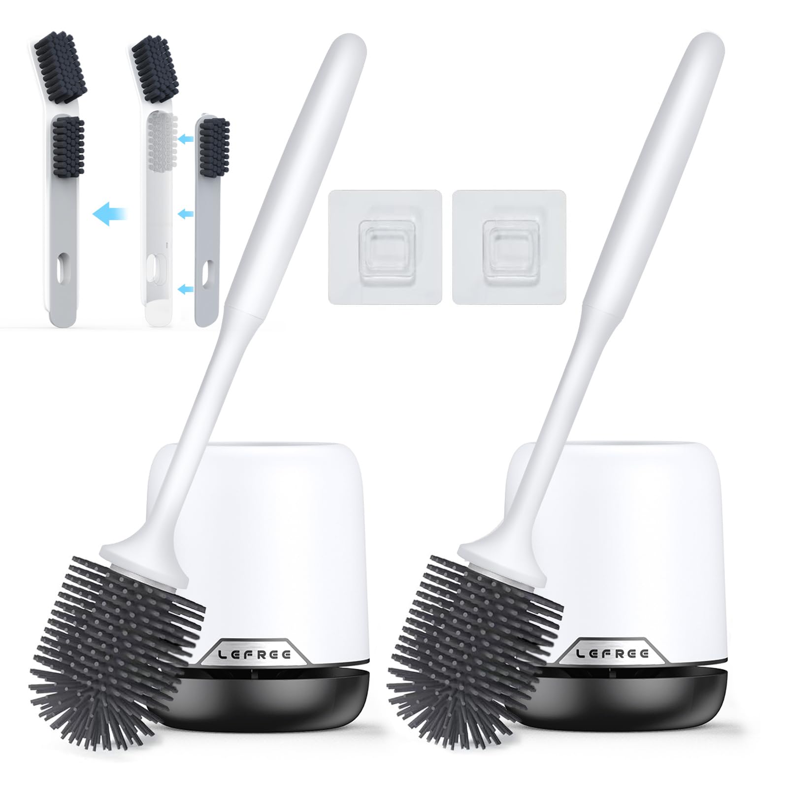 Lefree 2 Pack Silicone Toilet Brush,Rubber Toilet Bowl Brush And Holder Set With Ventilated Holder, Toilet Cleaner Brush For Bat