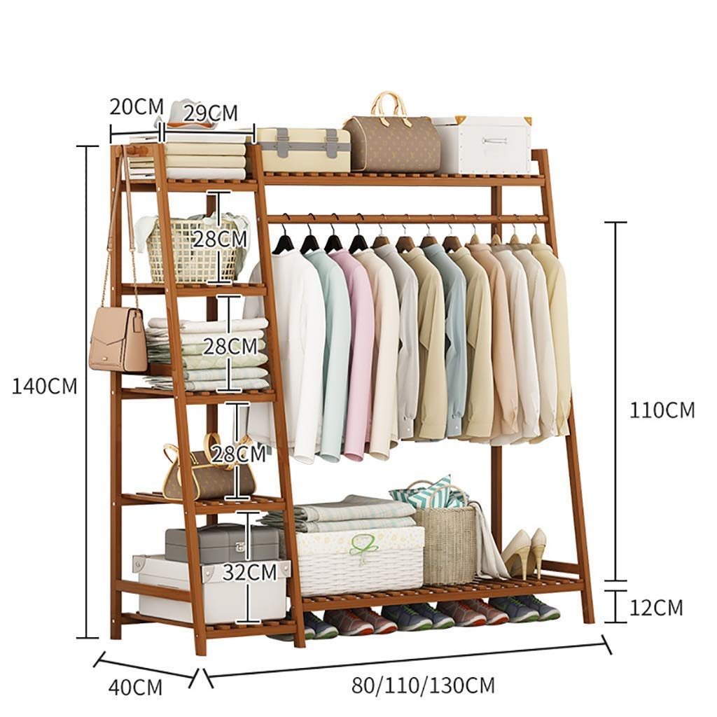 Leopax Bamboo Coat/Clothing/Garment Rack/Freestanding Storage Shelf With 5-Tier Shelf (130 X 40 X 140Cm, Natural)