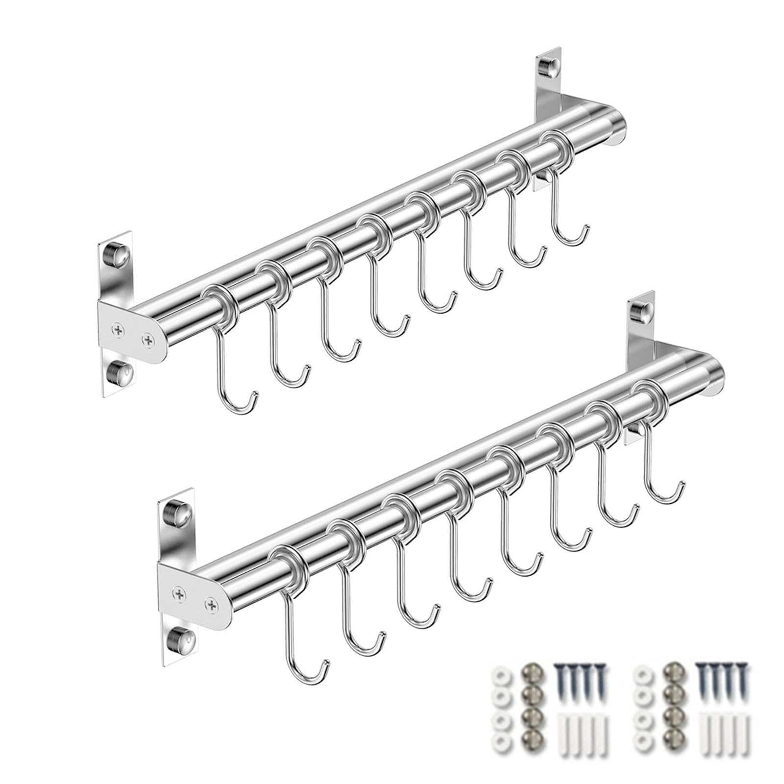 ASkinds 2 Pack Kitchen Utensil Holder Hanger, 15.7In Stainless Steel Double Rail Hanger Rod Wall Mount Rack Pot Pan Lid Cookware