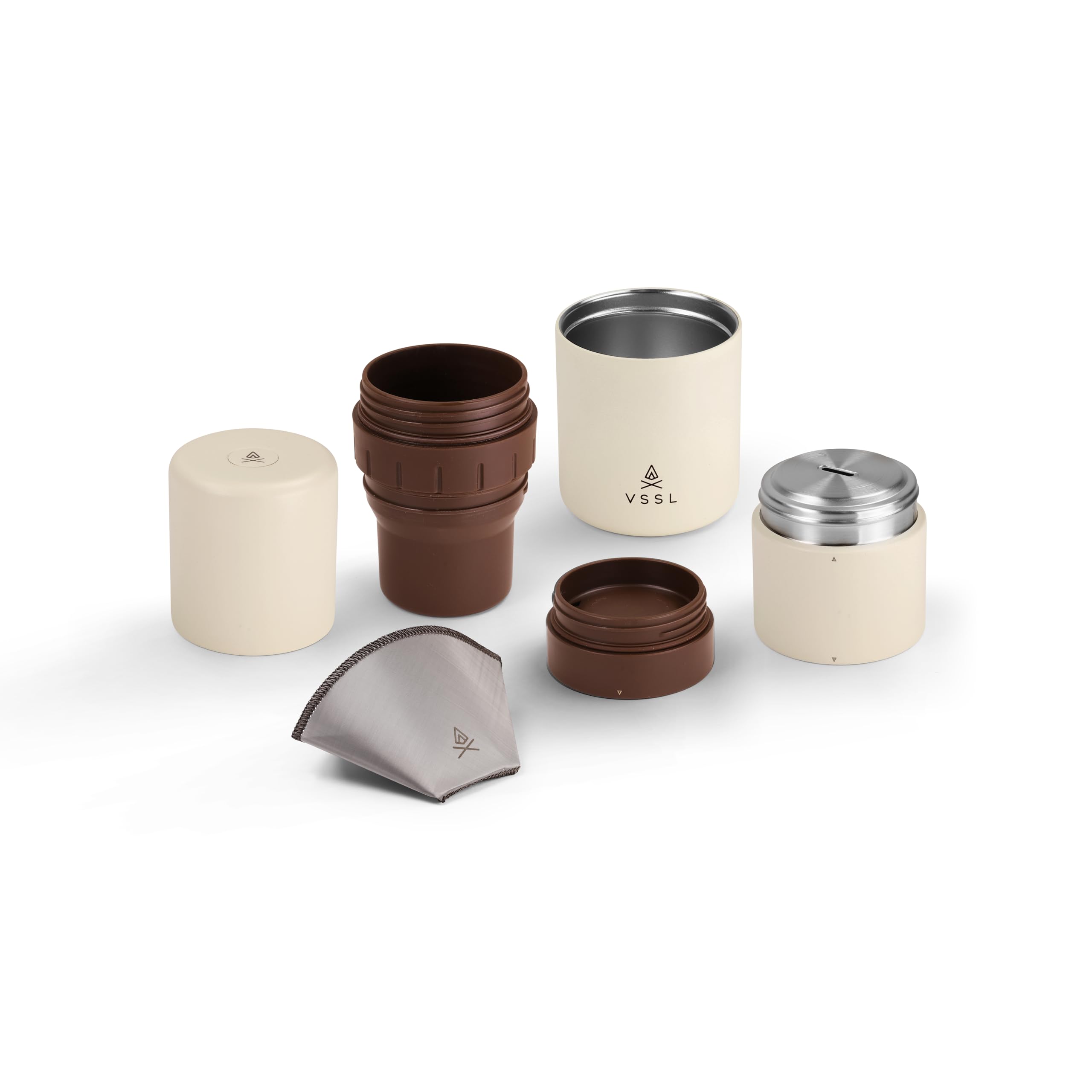 Vssl Nest Pour Over Coffee Kit, Transportable And Compact Pour Over Kit With Two 10 Oz Double Walled Mugs, Cream