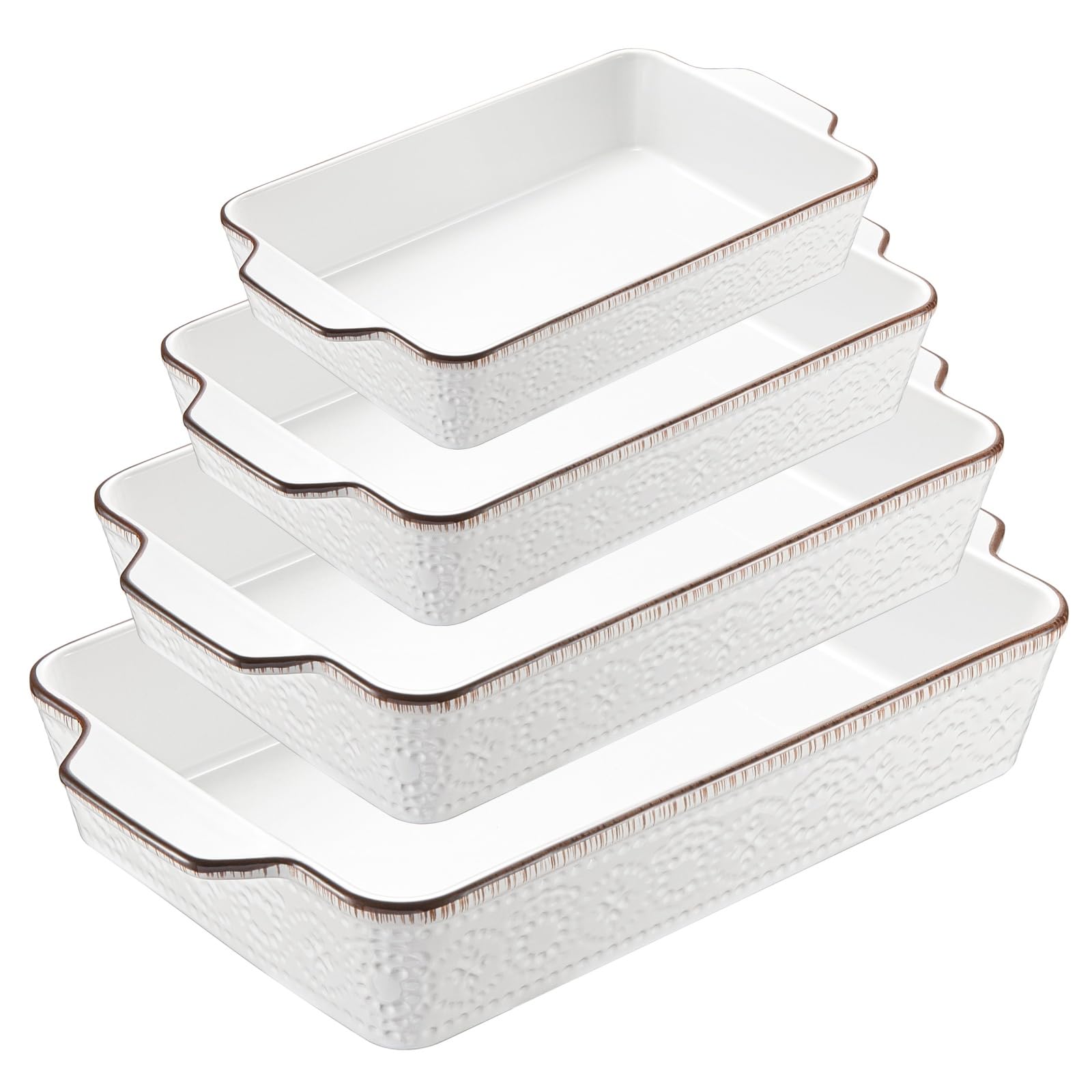 ONEMORE Casserole Dishes for Oven, Ceramic Baking Dish Set of 4, NonStick Lasagna Pans with Handles, Rectangular Bakeware Set f
