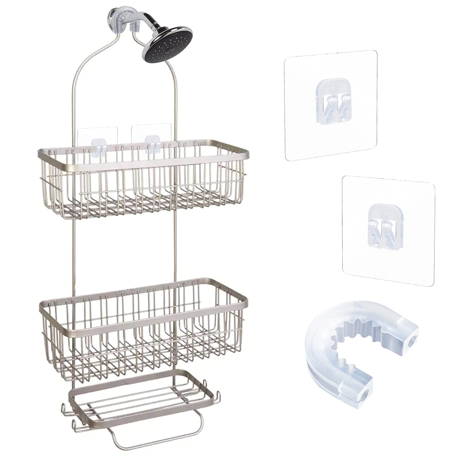 YeeBeny Bathroom Shower Caddy Connector with 2pcs Adhesive Sticker  Simple Household Items  Hook Mount for Shower Caddy Basket Bathroom Shelf Compatible with Zenna Home  GeekDigg  Decobros