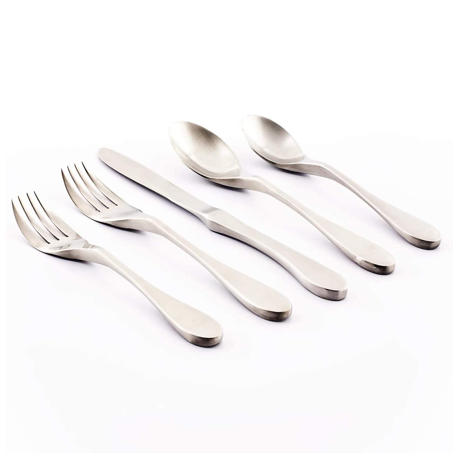 Knork Original Silverware Stainless Steel Metal Utensils Flatware Cutlery Place, 5 Piece Set, Matte Silver