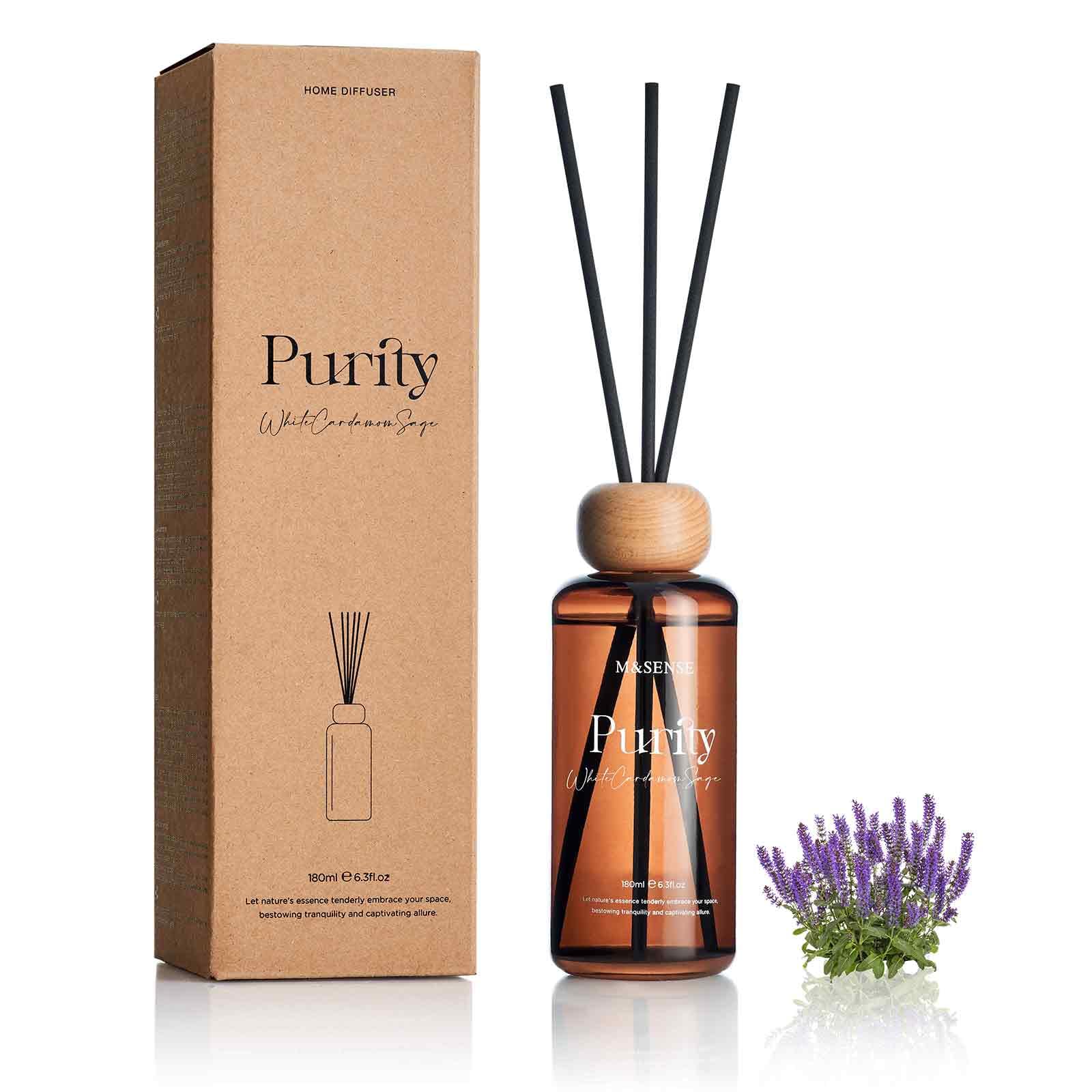 M&SENSE White Cardamom Sage Reed Diffuser: 6.3 fl oz Non-Toxic Aroma Set with Sticks, Light & Subtle Fragrance, Long-Lasting Nat
