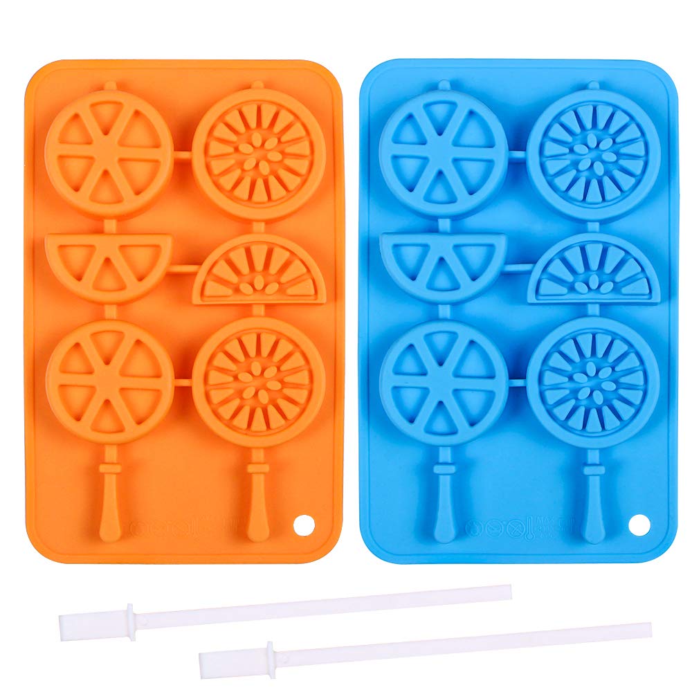 Webake Ice Cube Trays Silicone Fruit Molds, Ice Cube Fruit Popsicle Molds With Reusable Sticks, 2 Pack Giant Lollipop Mold, Frui