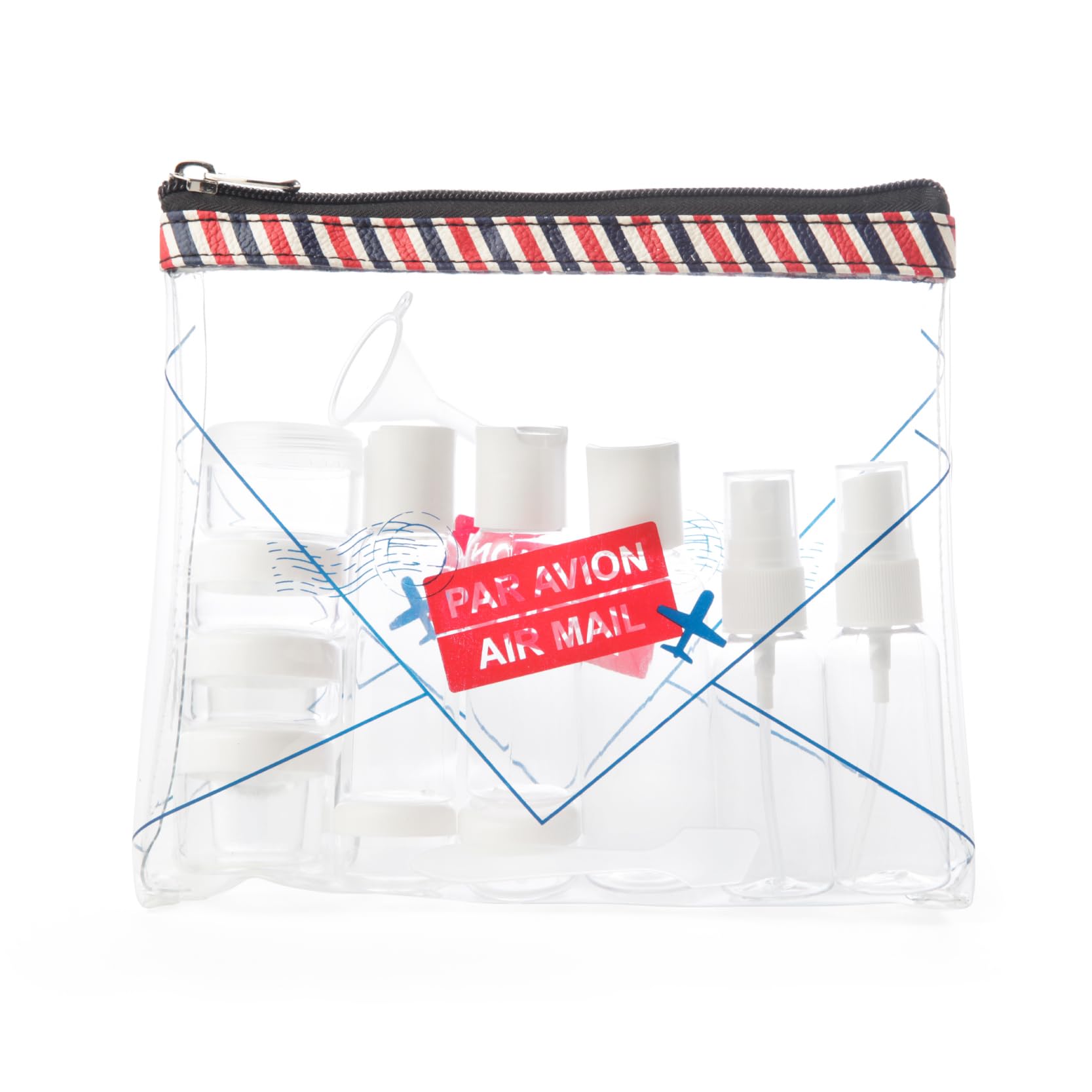 Miamica Womens Clear Travel Bottle Kit, Blue & Red, 7.5 x 6.5 x 1.25