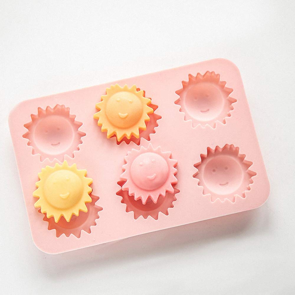 Moldfun 2 Pack Sun Face Ice Cube Tray Silicone Mold For Flower Chocolate Candy Gummy Cookie Fondant Jello Jelly Bakeware Baking