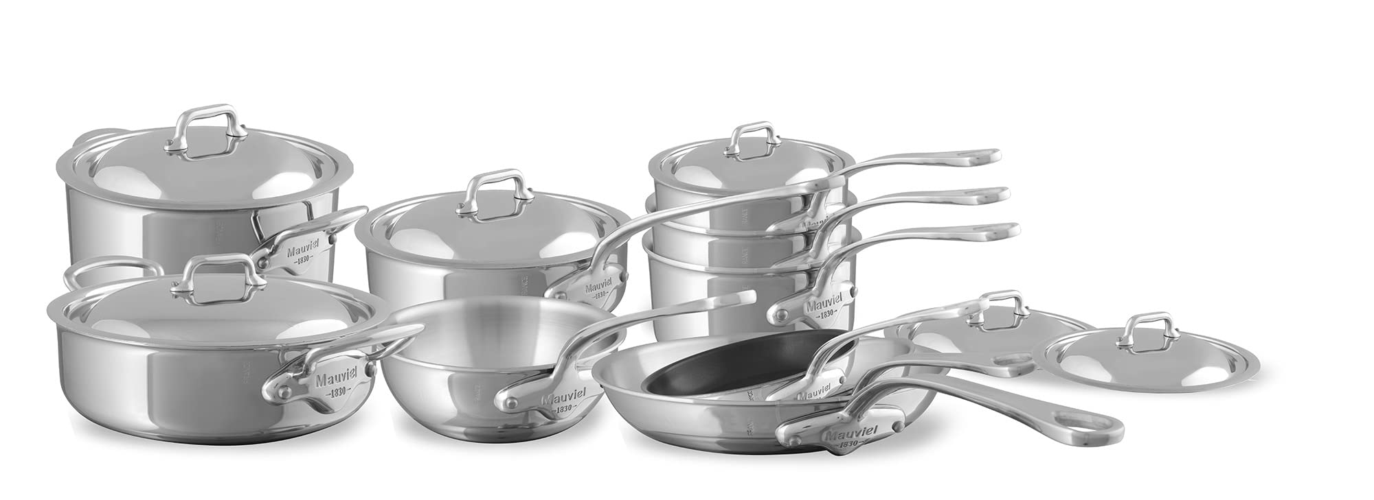 Mauviel MCook 5Ply Polished Stainless Steel 16Piece Cookware Set With Cast Stainless Steel Handles, Made In France