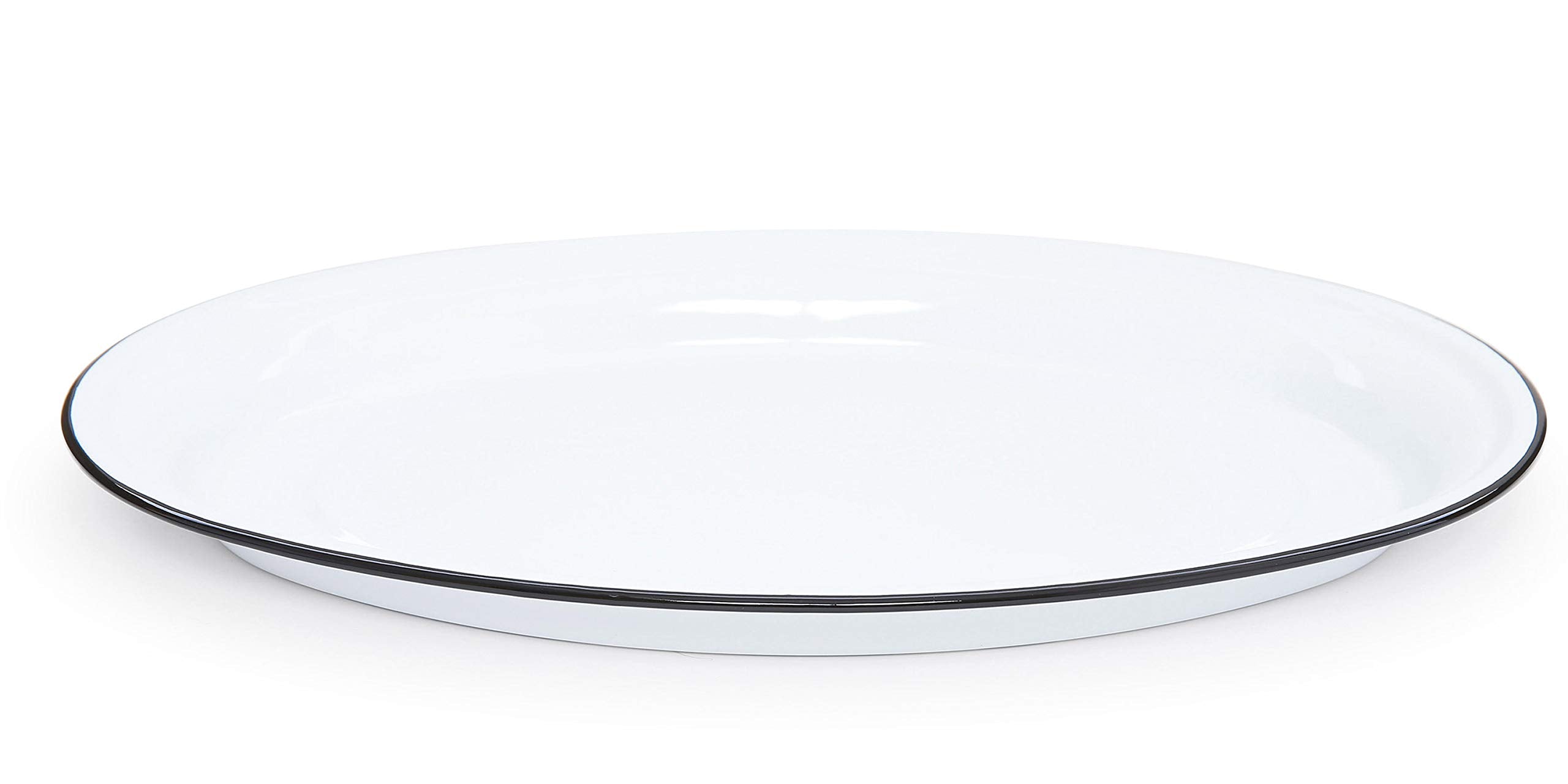 Crow Canyon Home Enamelware Oval Platter, 18 Inch, Vintage White/Black