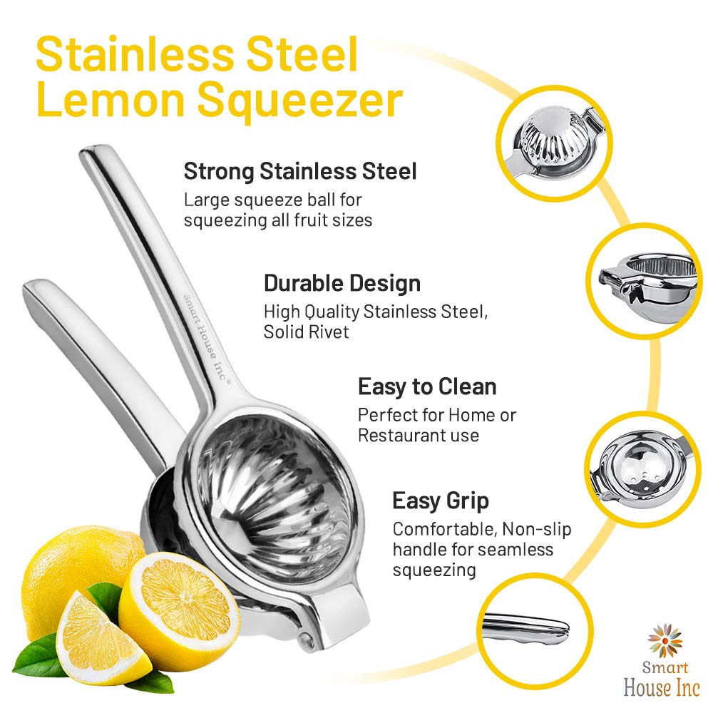 Extra-Large Stainless Steel Lemon Squeezer - Manual Fruit Juicer With Seeds And Pulp Filter - Metal Juicer Press For Juicing Lem
