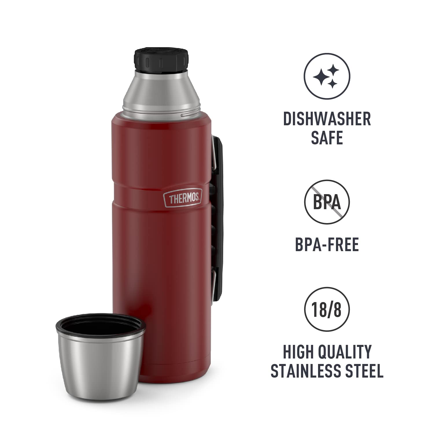 Thermos Stainless King Vacuum-Insulated Beverage Bottle, 40 Ounce, Rustic Red
