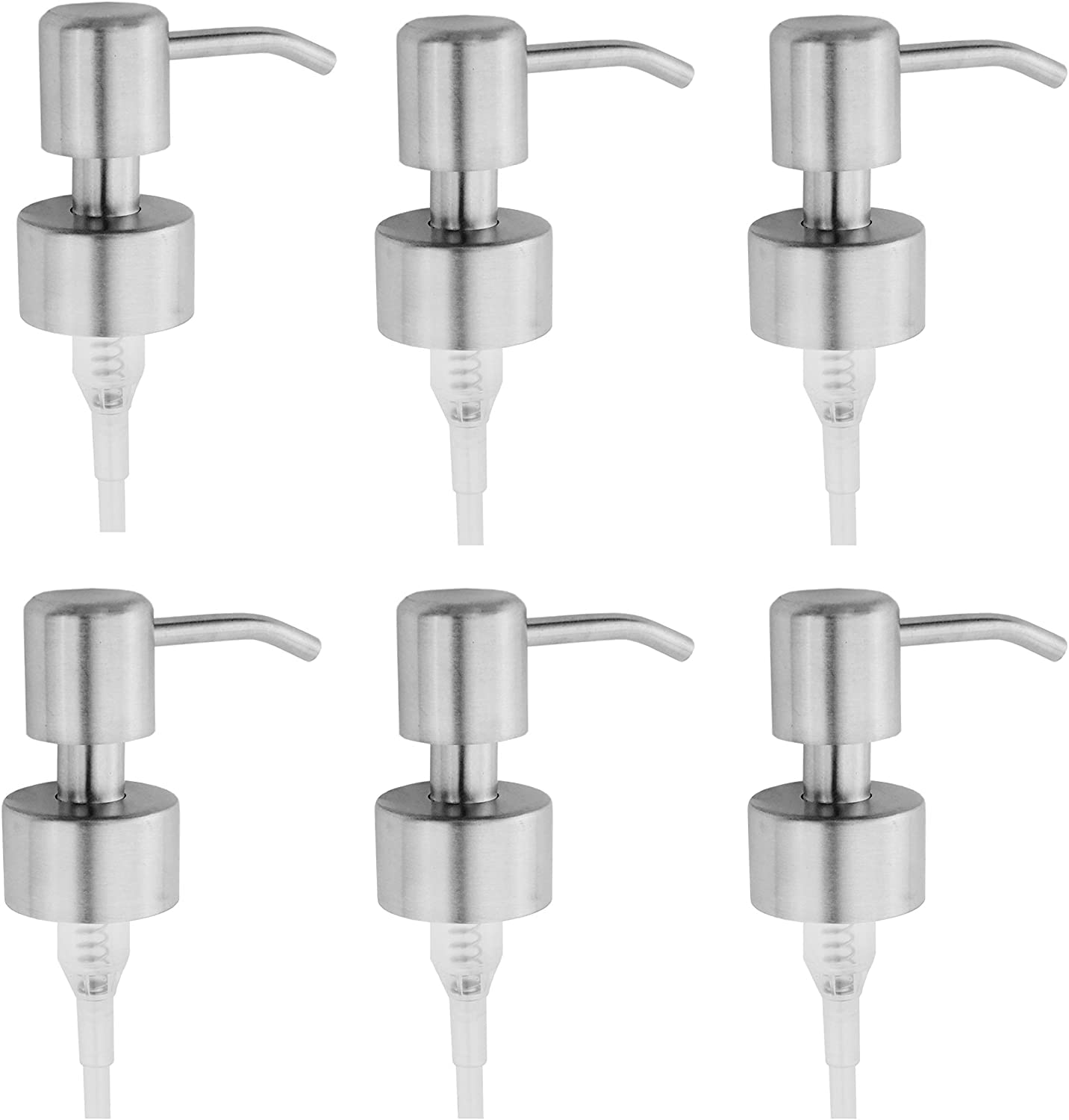 Cornucopia Stainless Steel Replacement Lotion Pump Parts, 28-400 (6 Pack); Silver Metal Soap Dispensers Fit Standard 8Oz/16Oz Bo