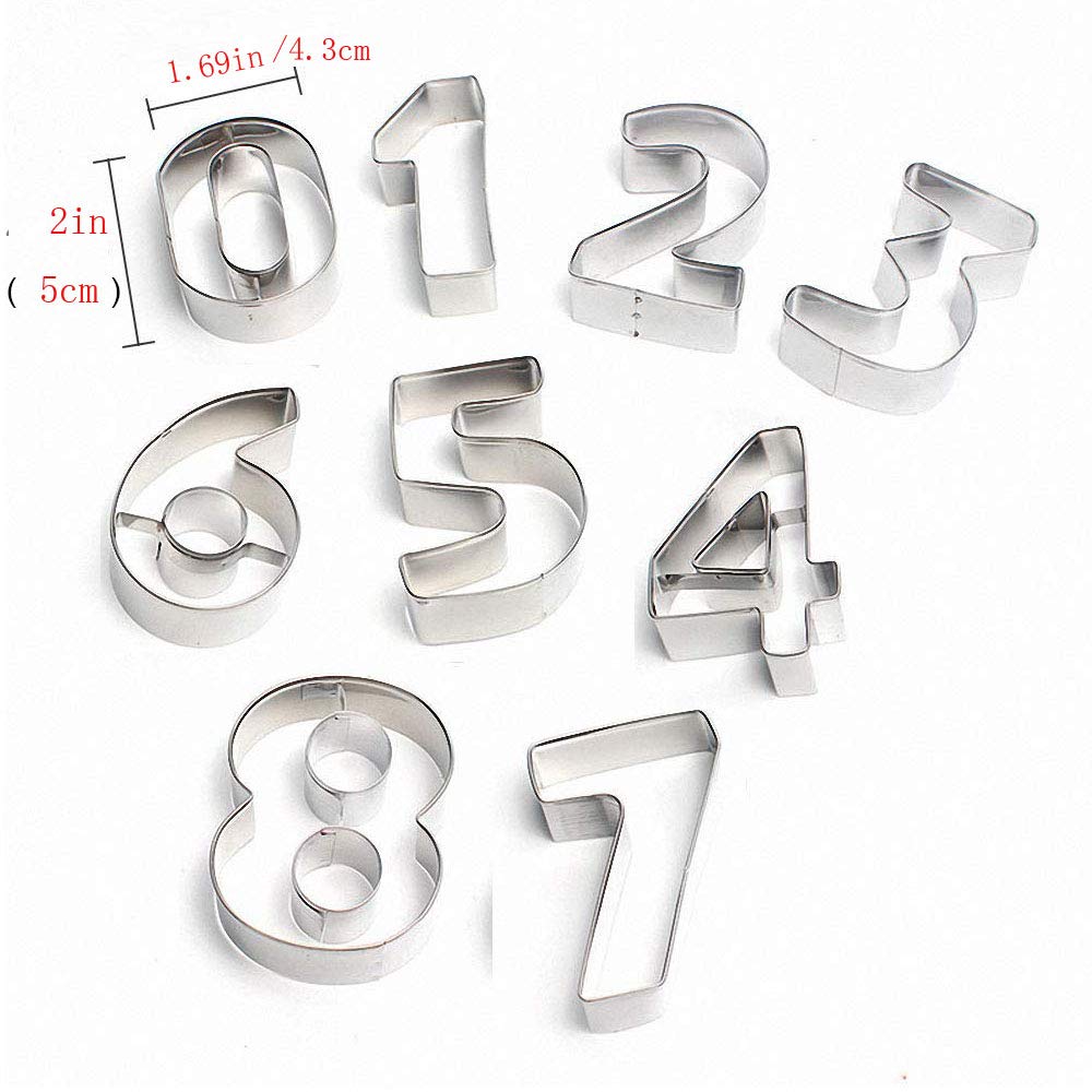 Numbers Cookie Cutters 2 Inches 9Pcs Jelly Fondant Cutter Set, Stainless Steel, Large Number Cutter For Fondant Biscuit, Cake, F
