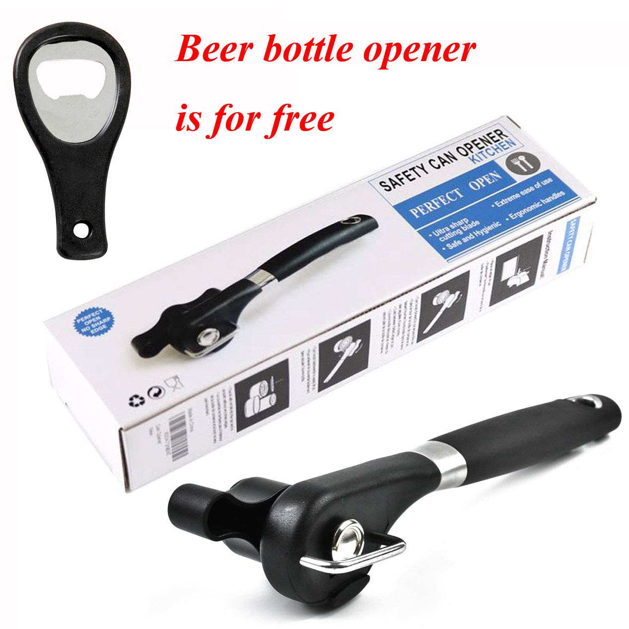 Safe Cut Can Opener, Smooth Edge Can Opener Ergonomic Handle, Manual Can Opener, Food Grade Stainless Steel Cutting Can Opener F