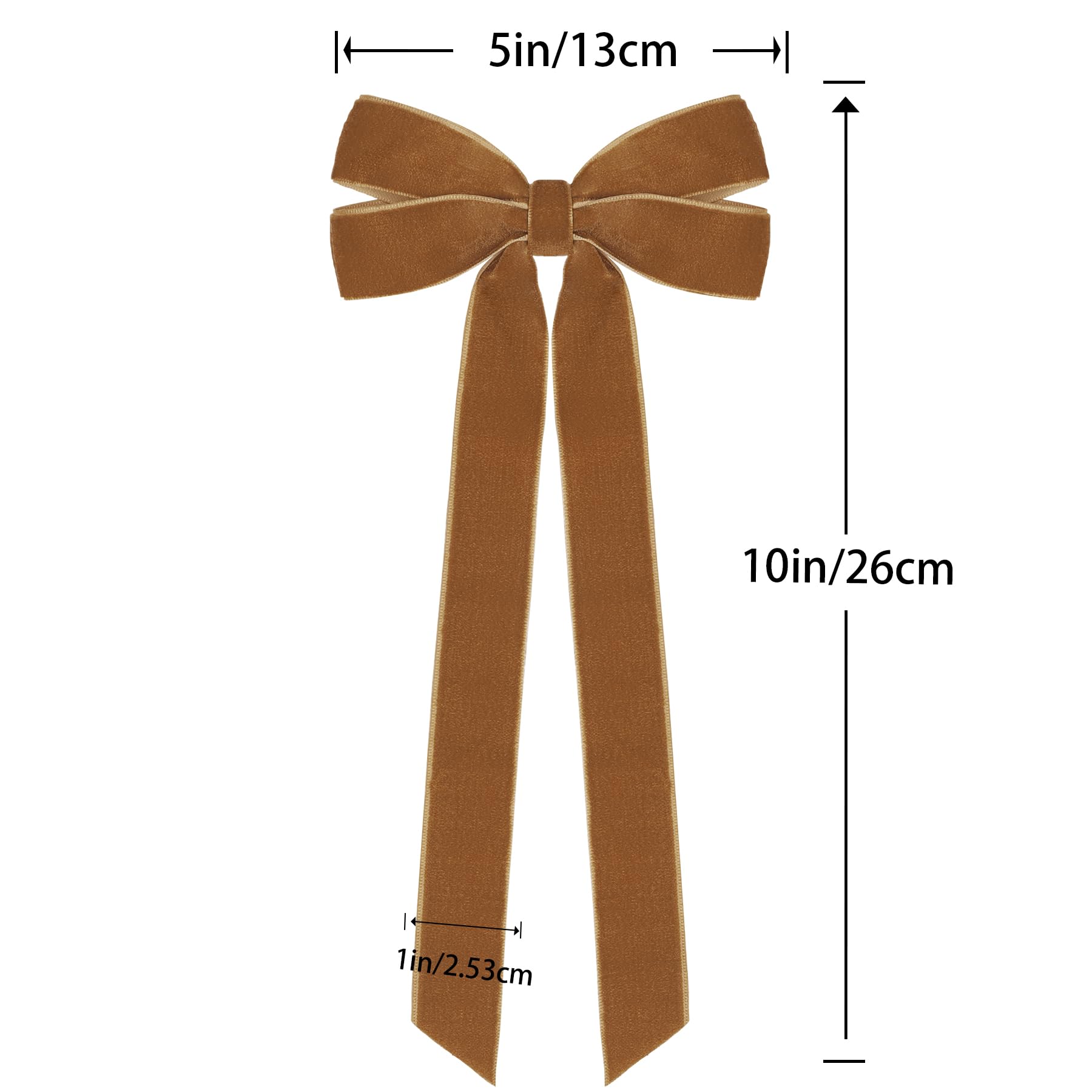 12Pcs Vintage Velvet Ribbon Bows Christmas Tree Decorations,5in x 10in Brown Xmas Ornaments for Tree Home Party Front Door Wreat