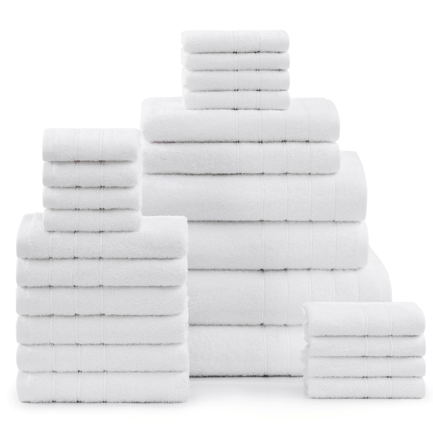 Casa Platino 24 Piece 100% Cotton White Towels Set For Bathroom, 2 Bath Sheets, 2 Large Bath Towels(30''X 60''), 2 Gym Towels (2