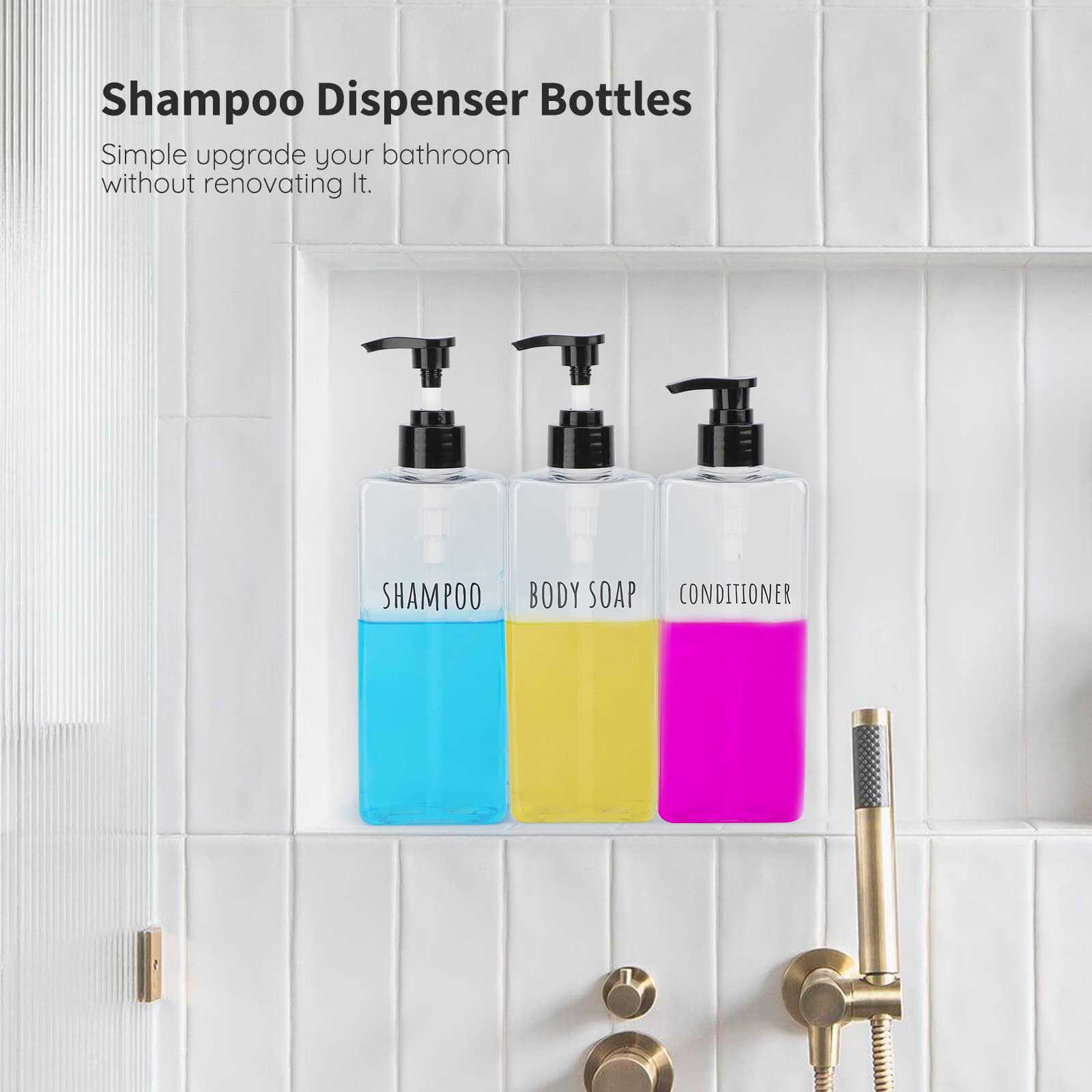 Segbeauty Clear Shampoo Bottles - 3pcs Refillable Plastic Dispenser Pump, 16.9oz (500ml), Ideal for Shampoo, Conditioner, Body Soap