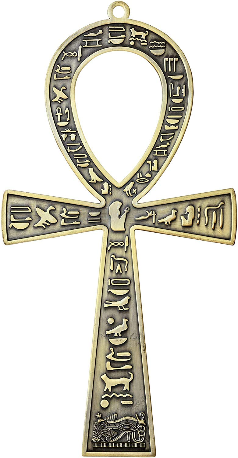 NileCart 7 in. large metal Egyptian ANKH Cross Made in Egypt with an ancient Egyptian hieroglyphic symbols on both sides (Antiqu