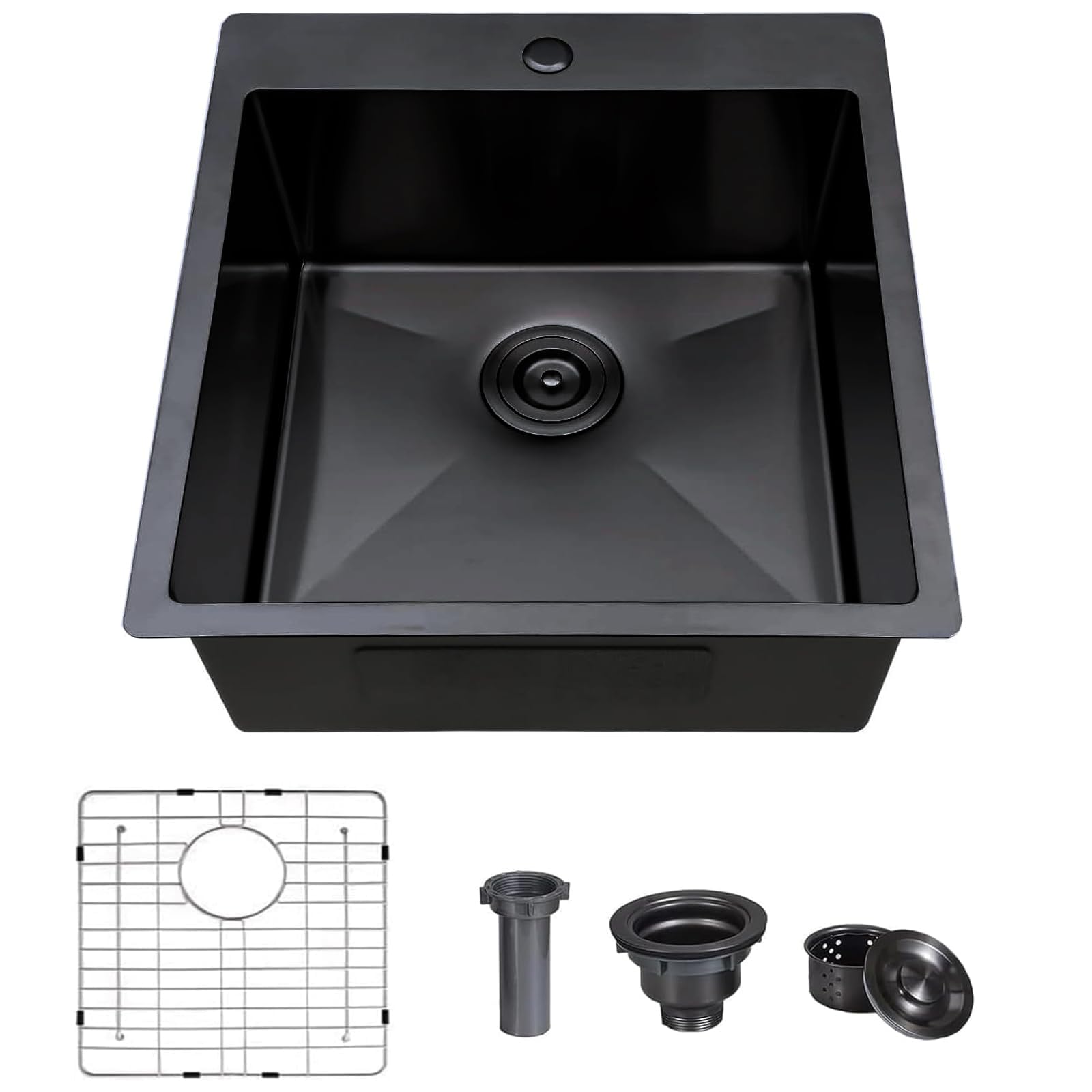 Comllen 18x18 Inch Drop in Black Bar Sink,Top Mount Handmade 16 Gauge Stainless Steel Small Black Kitchen Sink,9 Inch Deep Singl