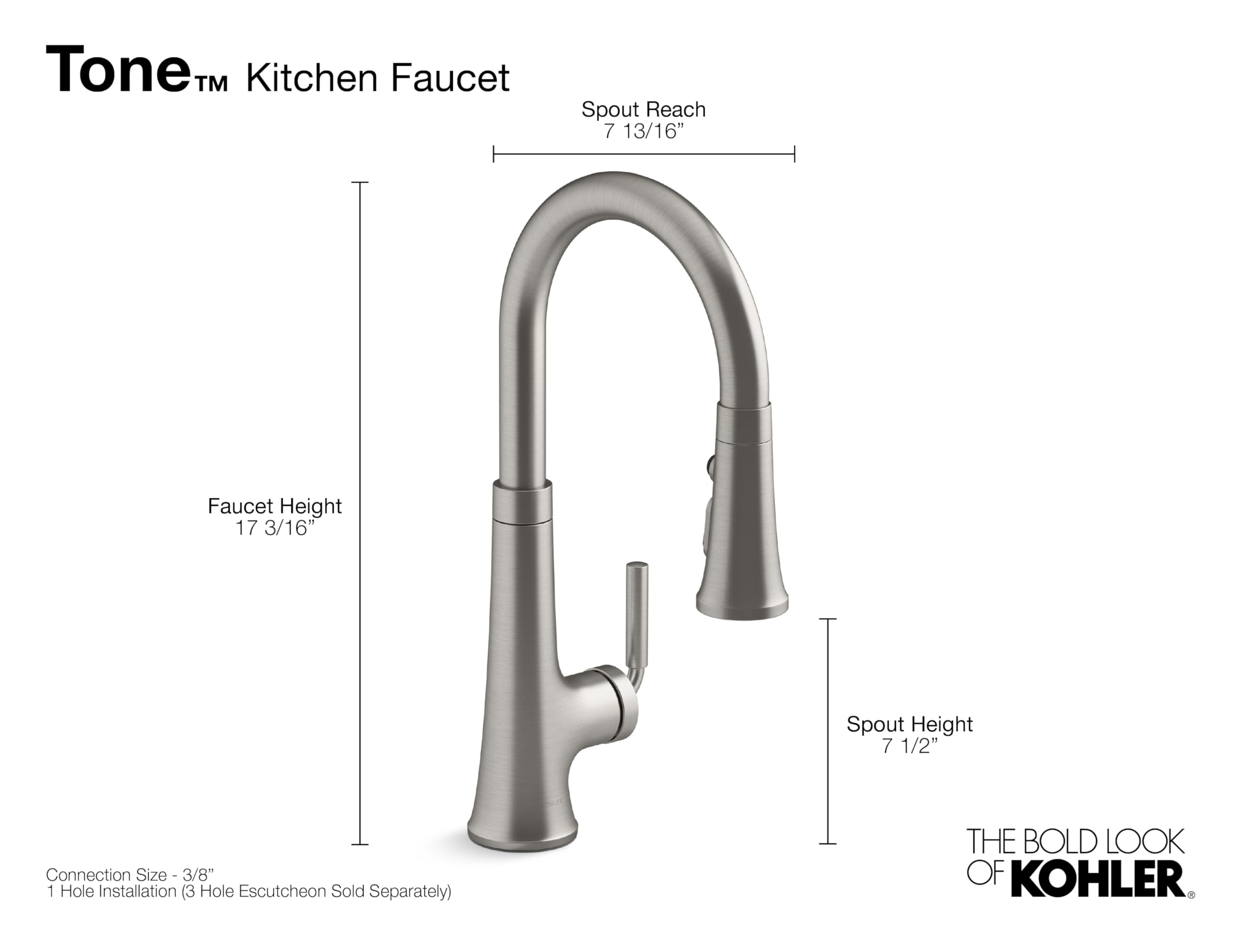 Kohler 23766-Bmb Tone Kitchen Sink Faucet, Matte Black With Moderne Brass