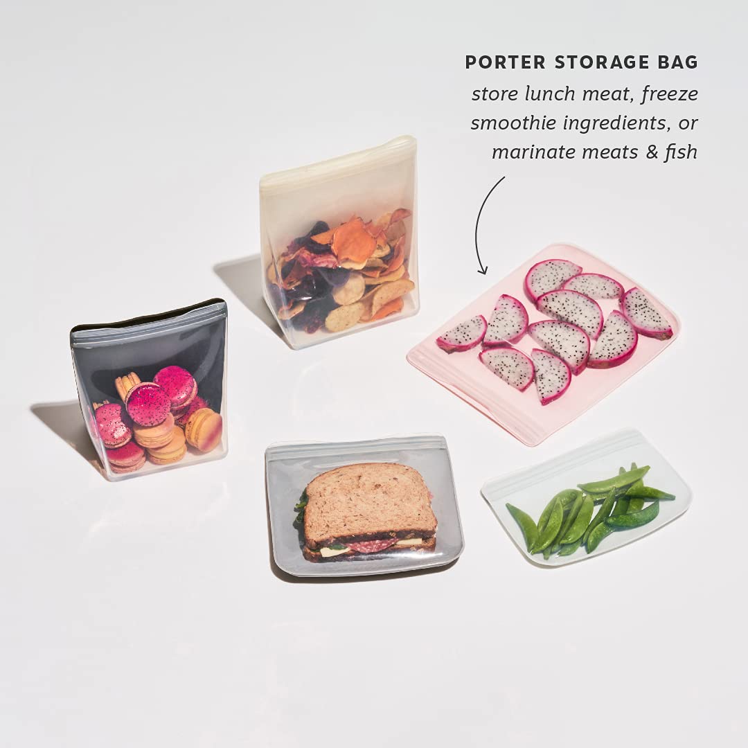 W&P Porter Silicone Reusable Storage Bag, Sandwich (46Oz Flat), Blush, Food Storage Container, Microwave And Dishwasher Safe, Ea