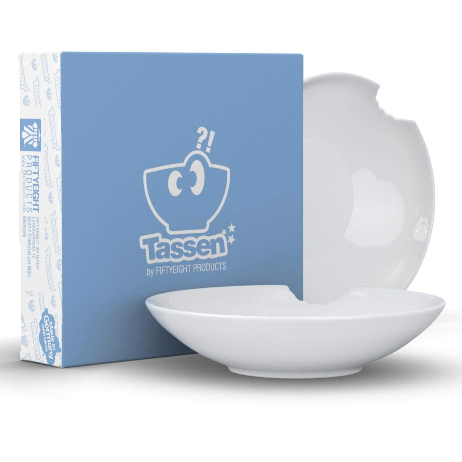 FIFTYEIGHT PRODUCTS TASSEN Porcelain Small Deep Plates With Bite Mark  7.1 Inch  White (Set of 2 Plates)