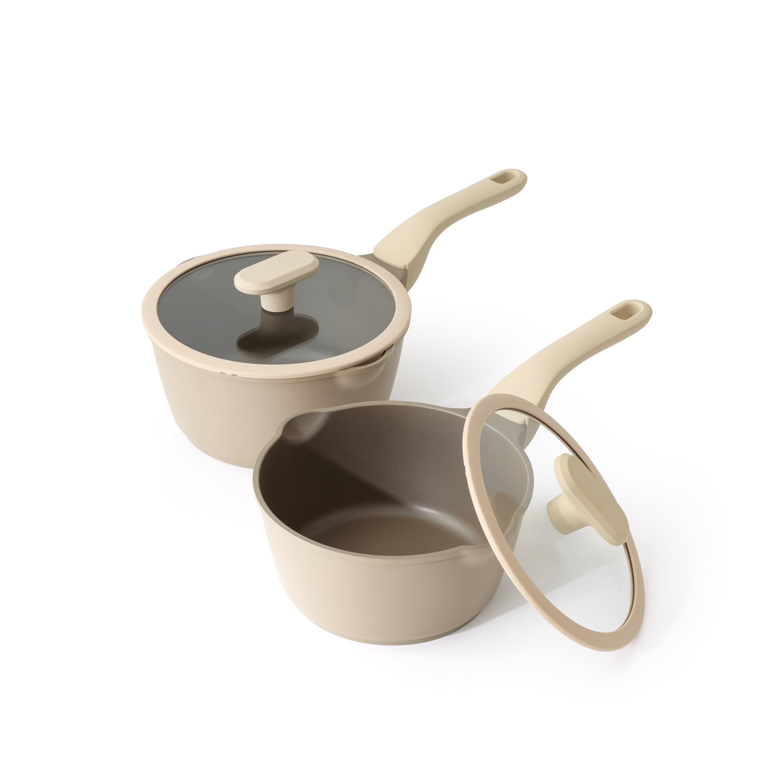 PRICUSIS Nonstick Saucepan Set with Lids, 2QT and 2.7QT Sauce Pan Set, Non Toxic Sauce Pots with Pour Spouts for Multipurpose Us