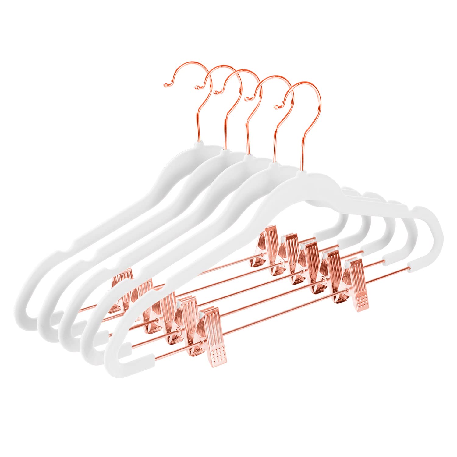 Mizgi Premium Velvet Pants Hangers With Clips (Pack Of 20) Slim Skirt Hangers- Non Slip Felt Outfit Dress Hangers White - Copper