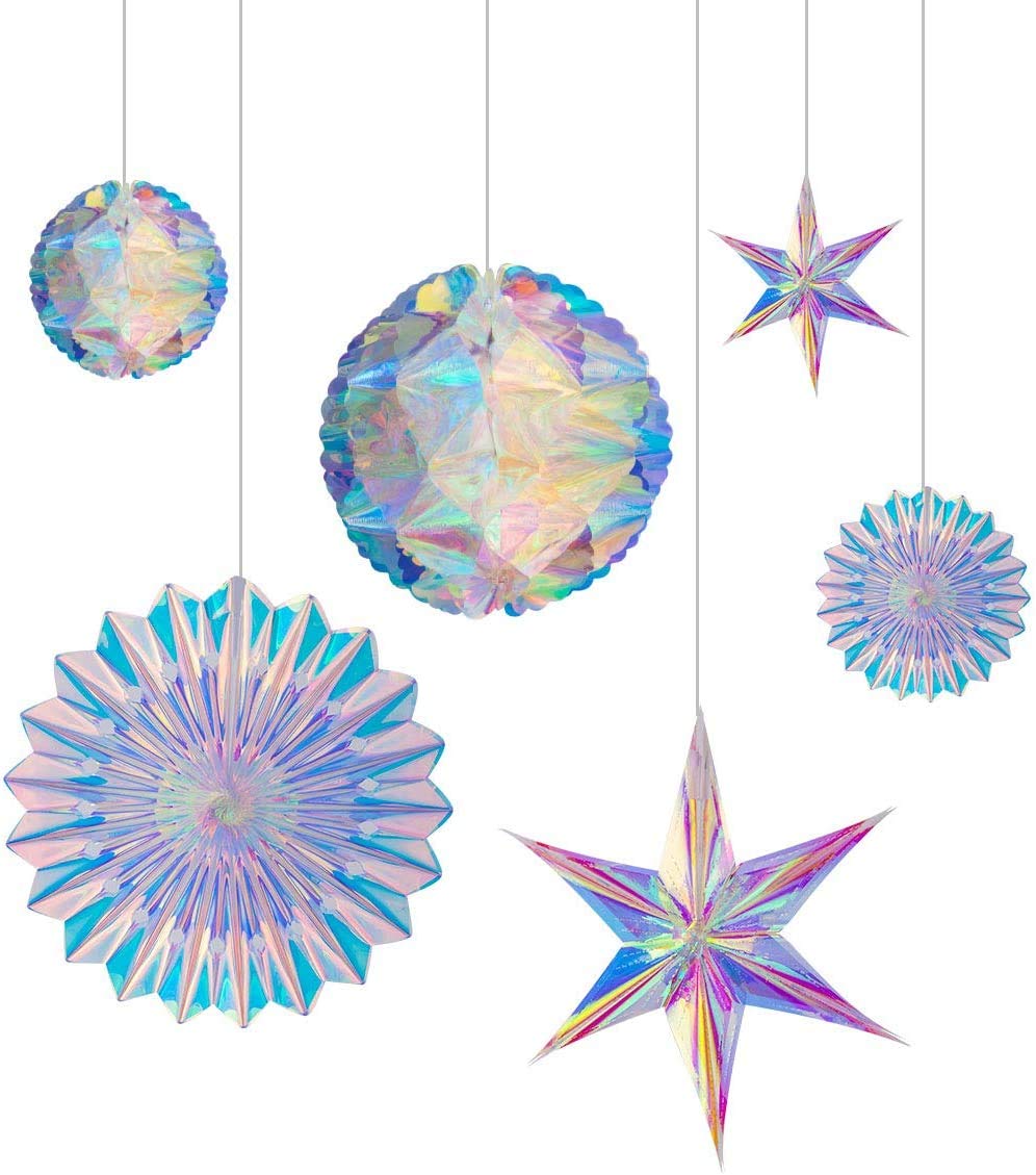 BTSD-home Iridescent Party Decorations with Hanging Honeycomb Ball Decorative Paper Fan Snowflake Garlands Birthday Wedding Chri