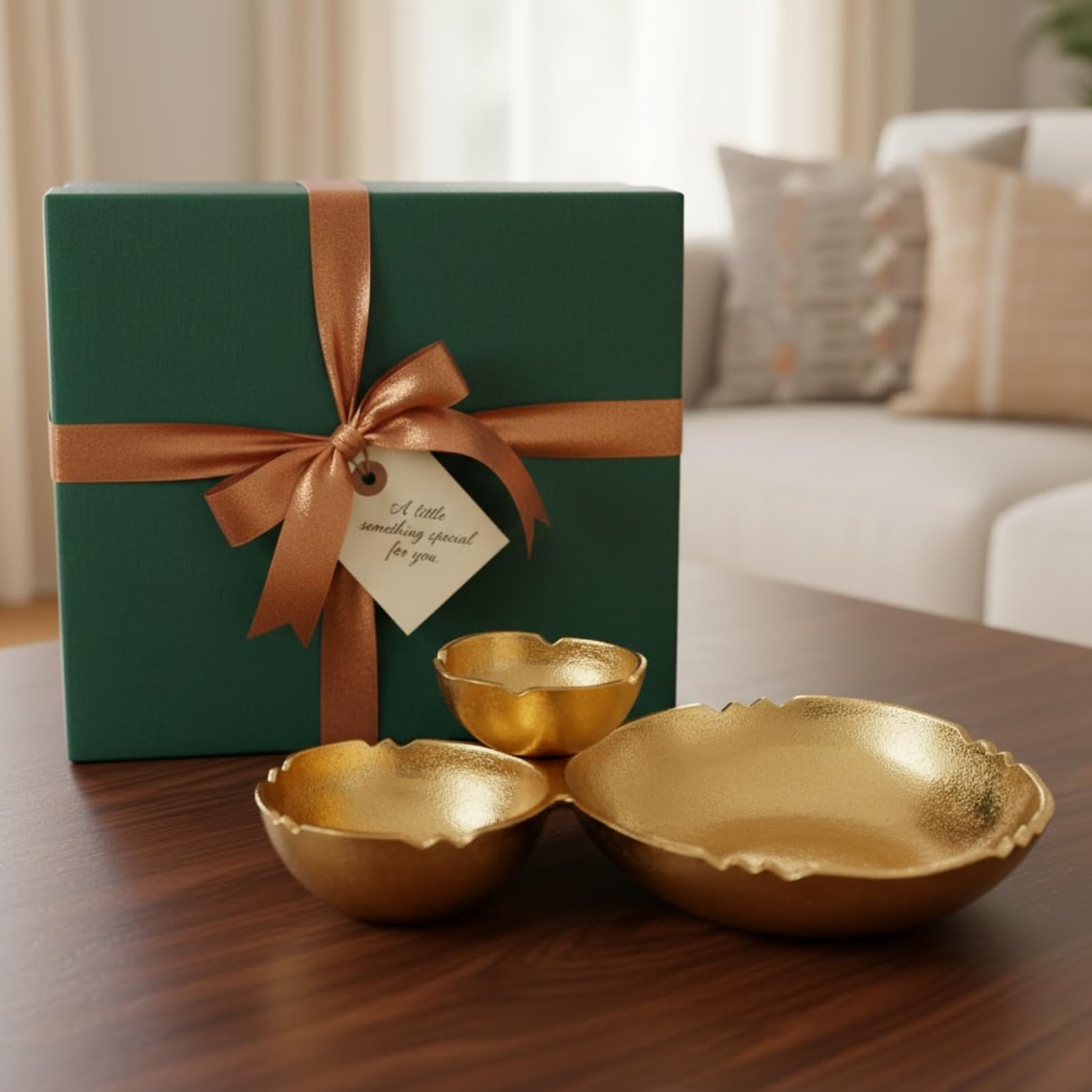 3 Cluster Decorative Bowls Bright Gold Brass Snack Tray Bowl Chip