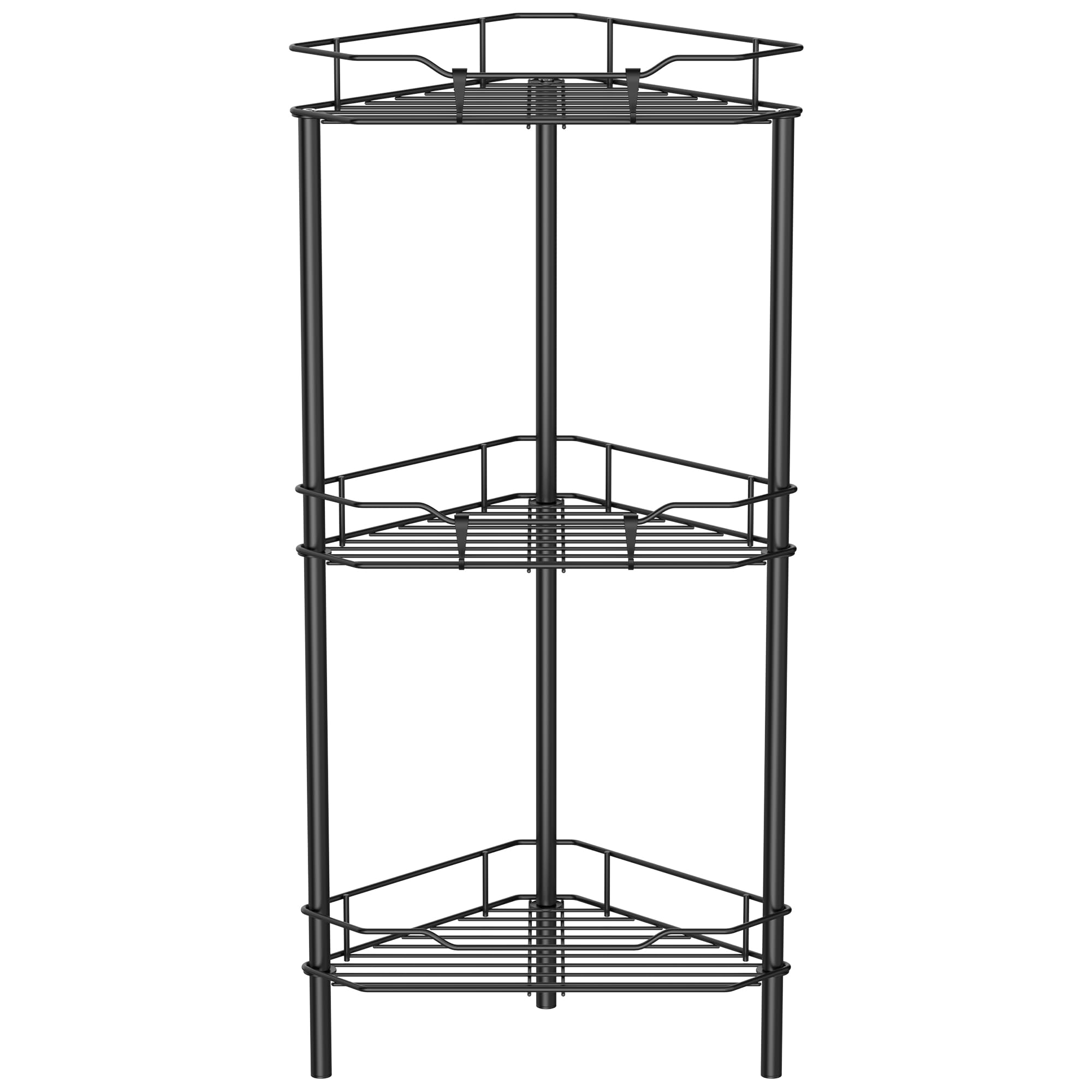 Huggiegems 3 Tier Floor Standing Corner Shower Caddy Organizer Shelf With Hooks, Bathroom Shelves Stand Rack, Black