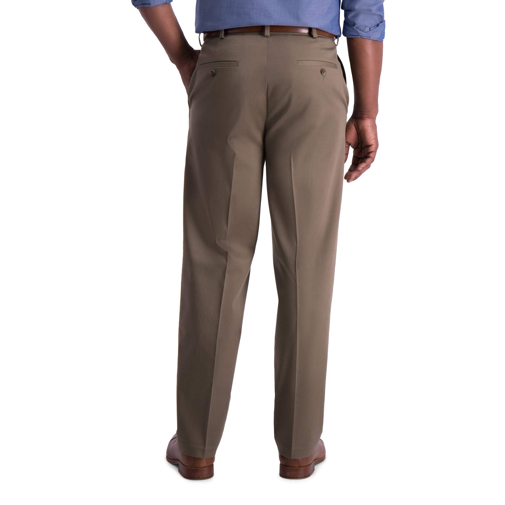 Haggar Mens Iron Free Premium Khaki Classic Fit Flat Front Expandable Waist Casual Pant Regular And Big  Tall Sizes, Toast, 34W