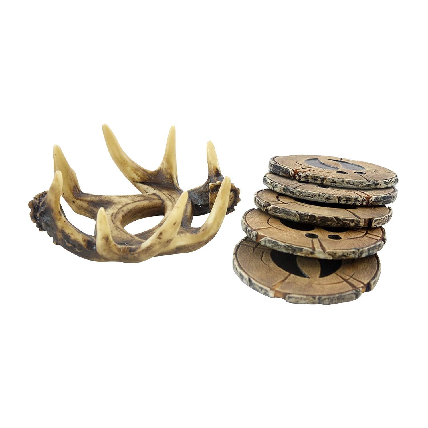 Pine Ridge Deer Antler Drink Coaster Set Of 4 Old West Decor - Home Table Beverage Coaster With Holder - Drink Glass Holder With