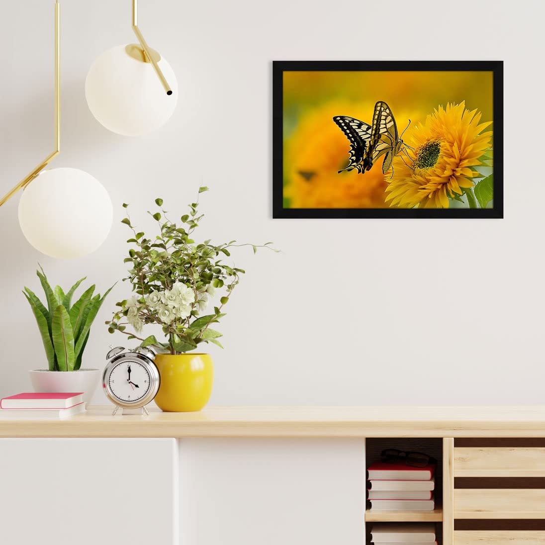 Jitesh Arts Decorative Wall Art Unique Butterfly Yellow Sunflower Original Sunrise Painting For Home Office Kitchen Bedroom Dini