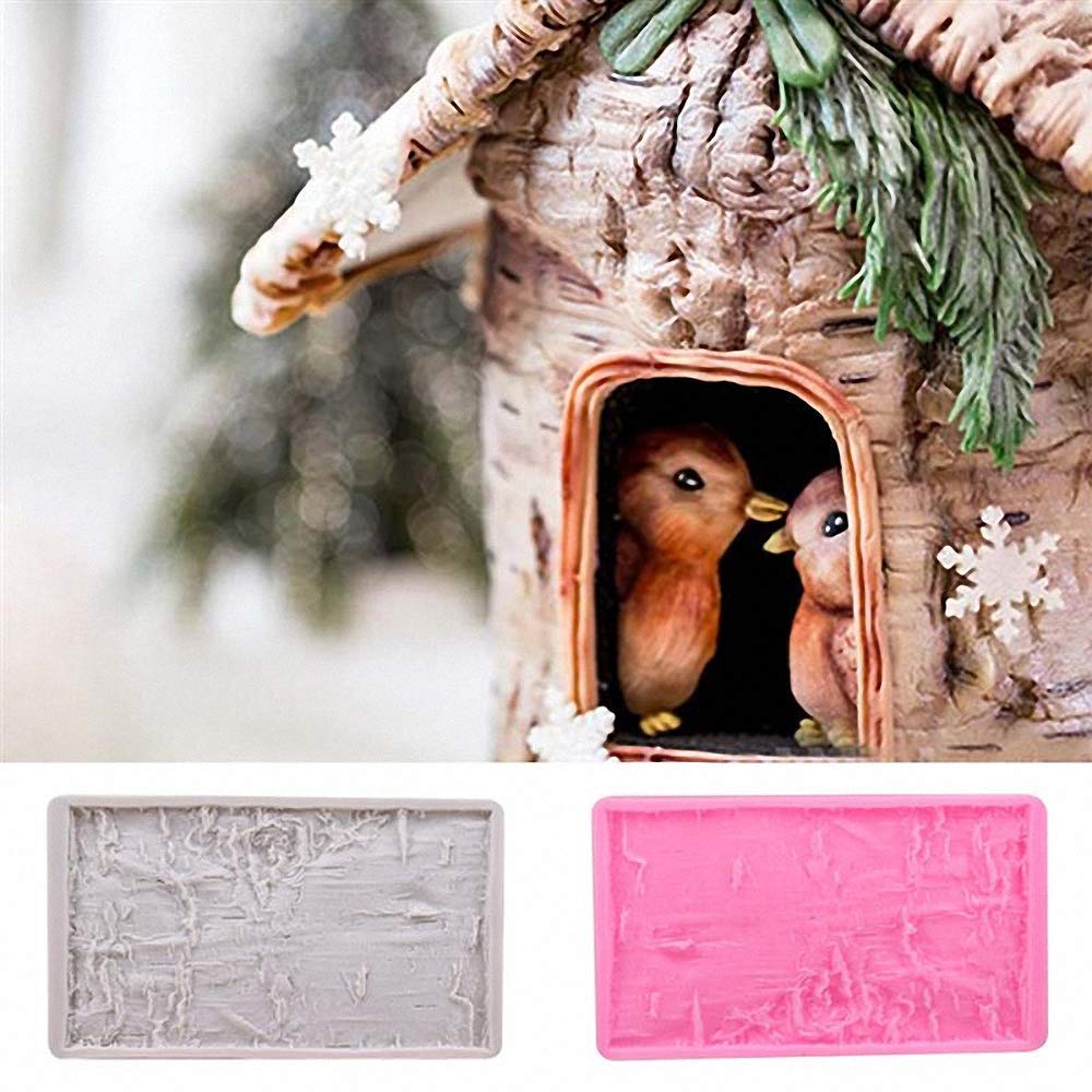 Tree Bark Fondant Impression Mat, Earth Mud Wall Texture Silicone Lace Mold Forest Party Silicone Imprint Mold Wood Cake Border