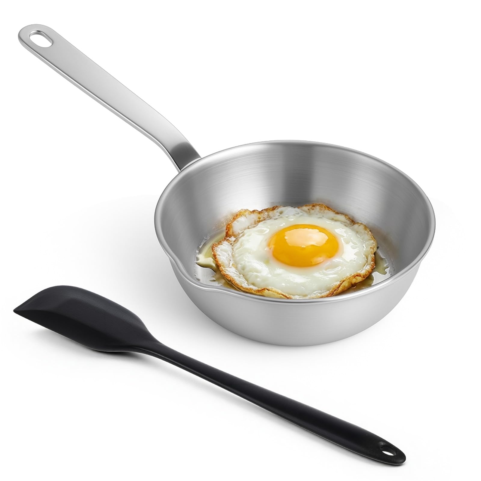 IMengjbang 316 Stainless Steel Omelet Pan, 5 Round Egg Pan 1/2 Quart Saucier Pan Sauce Pan Mini Skillet Frying Pan with Spout f