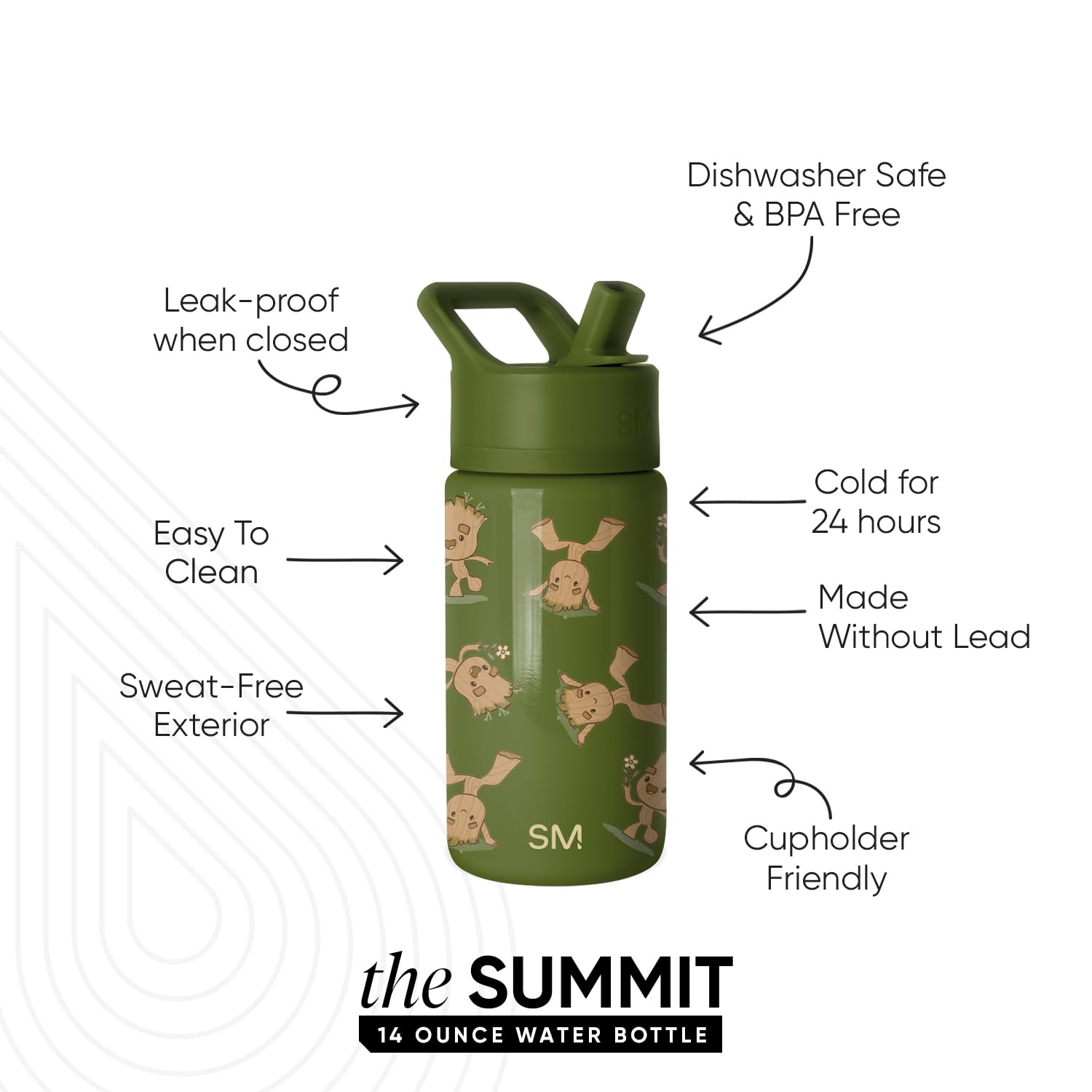Simple Modern Kids Summit Water Bottle with Straw Lid | Marvel Guardians of the Galaxy 14oz Stainless Steel Cup Insulated Tumble