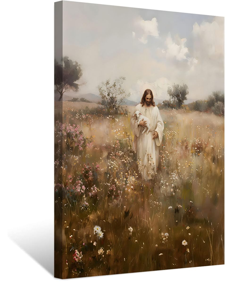 ZDMFLTPP Jesus and the Lamb Canvas Wall Art Jesus Holding the Lost Lamb Wall Decor Pictures Christian Bible Story Religious Artw